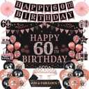 Trgowaul 60th Birthday Decorations for Women, 30pcs Black Rose Gold Happy Birthday Party Supplies, 60th Crown and Sash, Banner, Hanging Swirl Flag, Balloons, 60 Year Old Party Decoration Set