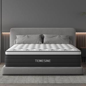 Queen Mattress, 12 Inch Hybrid Mattress in a Box with Individual Pocket Spring, Gel Memory Foam and Euro Top, Medium Firm Feel with Motion Isolation, Pressure Relief, Edge Support,Queen Size Black
