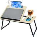 Laptop Bed Desk, Adjustable Lap Desk, Small Laptop Table with USB Charge Port, Desktop Card &Pen Slot, Cup Holder, Foldable Bed Tray Table for Couch Sofa Chair Floor Eating Working