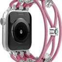 Newlibery Beaded Bracelet Compatible with Apple Watch Band 41mm 38mm 44mm 42mm 45mm 46mm 49mm Women Boho Braided Solo Loop Nylon Stretchy Dressy Strap for iWatch Serie11/10/9/8/7/6/5/4 SE 3/2/1 Ultra