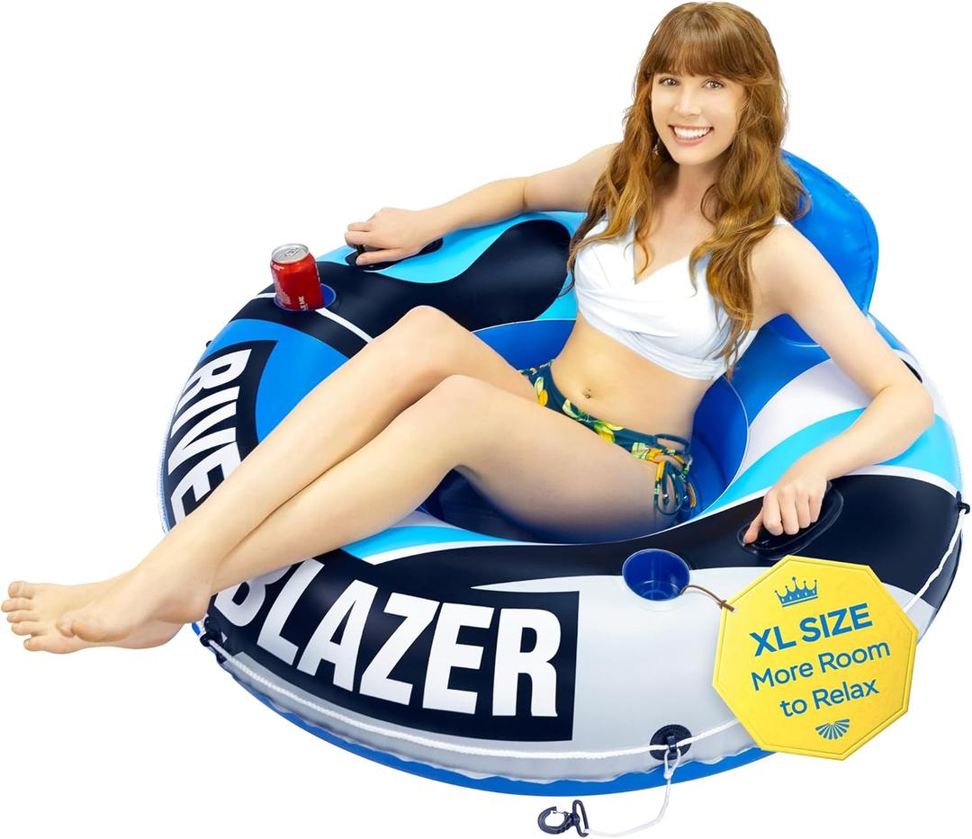 2025 New & Upgraded Sunlite Sports Heavy Duty River Tube Inflatable, Premium Water Float to Lounge Above Lake and River, Outdoor Water Raft Sport Fun, Recreational Use (5.1) Cool Blue XL 53")
