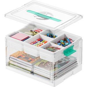 SpaceAid Craft Organizers and Storage - 24 QT Plastic Box Art Supply Storage Organizer Bin with Lid, Removable Trays and Dividers, Clear Container for Art and Craft Supplies,1 Pack