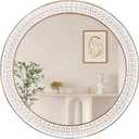 26 inch Round Mirrors for Wall Wood Circle Mirror with Carved Frame Rustic Accent Distressed Decorative for Living Room Bedroom Vanity Entryway Hallway Bathroom - White