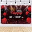 AIBIIN Happy Birthday Banner Decorations for Women Stage Lighting Confetti Crown Background Birthday Party Supplies Balloons Backdrop Photography Banner,70.8x43.3 Inch Red