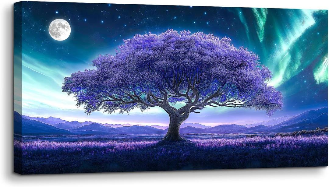 crmotu Tree of Life Large Wall Art, Space Fantasy Landscape Canvas Painting, Purple Tree Abstract Art Prints, Modern Aurora Scenery Pictures Wall Decor Living Room Bedroom Bathroom Office 20X40in (40L" x 20W")
