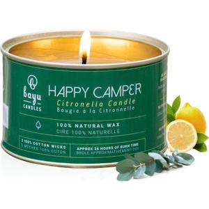 Happy Camper 12 oz Citronella Candle, All Natural with Beeswax and Coconut Oil, Camping Essentials and Bug Spray Alternative, Citronella Candles Outdoor Decor, 26 Hour Burn Time