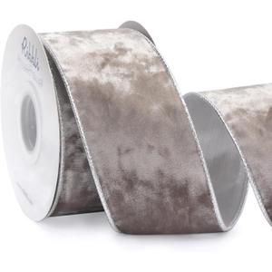 Ribbli Taupe Velvet Wired Ribbon 2.5 Inch Metallic Taupe Crushed Velvet Christmas Ribbon for Gift Wrapping Christmas Tree Decoration Crafts Wreaths Supplies-Continuous 10 Yards