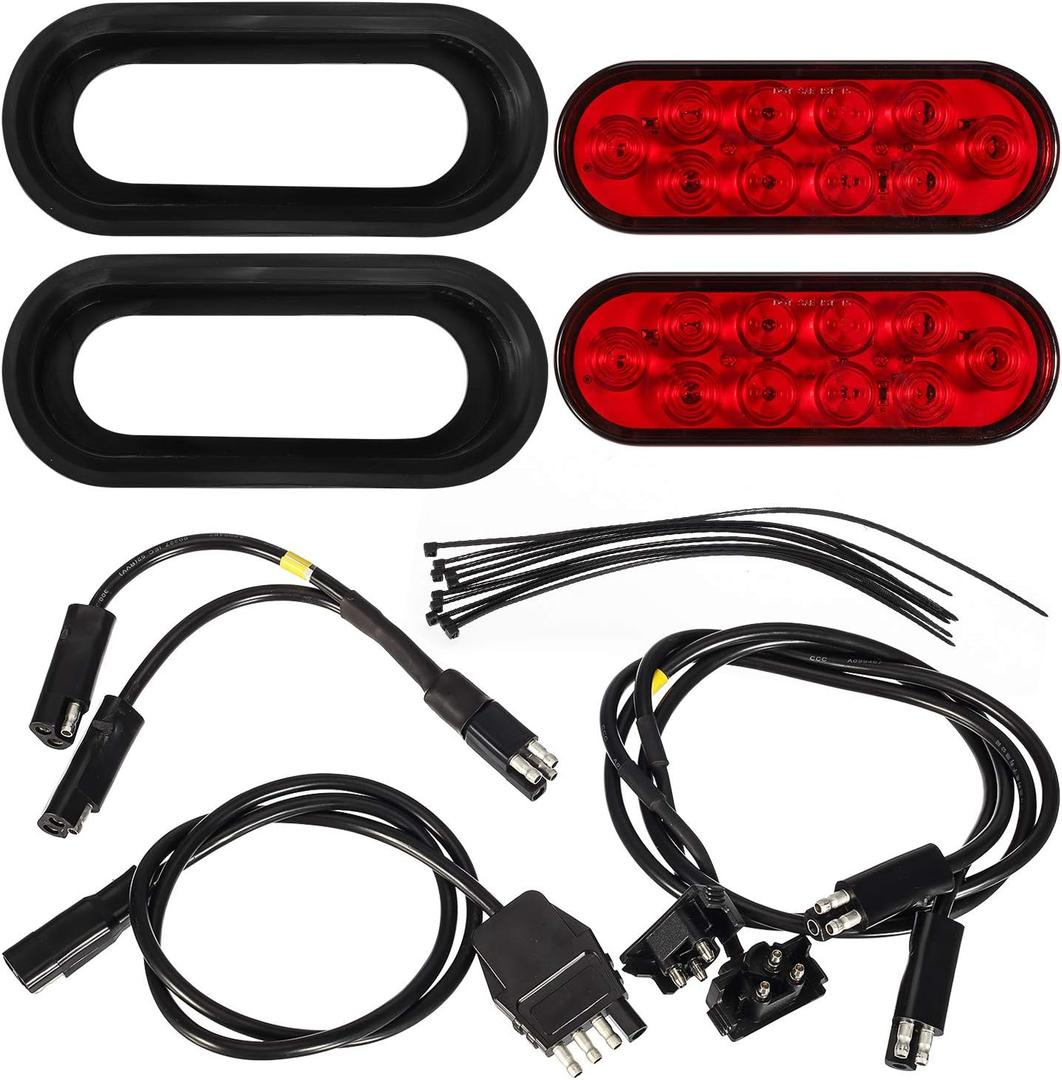 Partsam Red Cargo Carrier Hitch Rack Lights Kit, 2Pcs 6 Inch 10 LED Oval Waterproof Tail Lights with Rubber Grommets, 76" Wiring Harness, Bike Rack Light