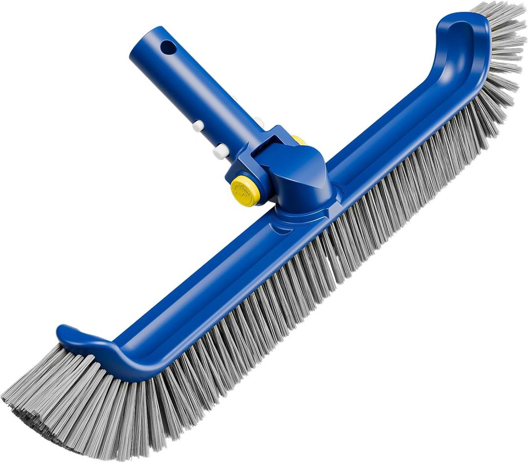 POOLAZA Pool Brush with Rotatable Handle,17.5" Pool Brush Head for Inground Pools, Above-Ground & Vinyl Pools, Heavy-Duty Pool Brushes for Cleaning Pool Walls