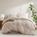 Madison Park Duvet Cover Set for Hot Sleepers - Linen Cotton Rayon Blend, King Size 3 Piece Set with Shams - Lightweight & Breathable Bedding, Terracotta Striped Design