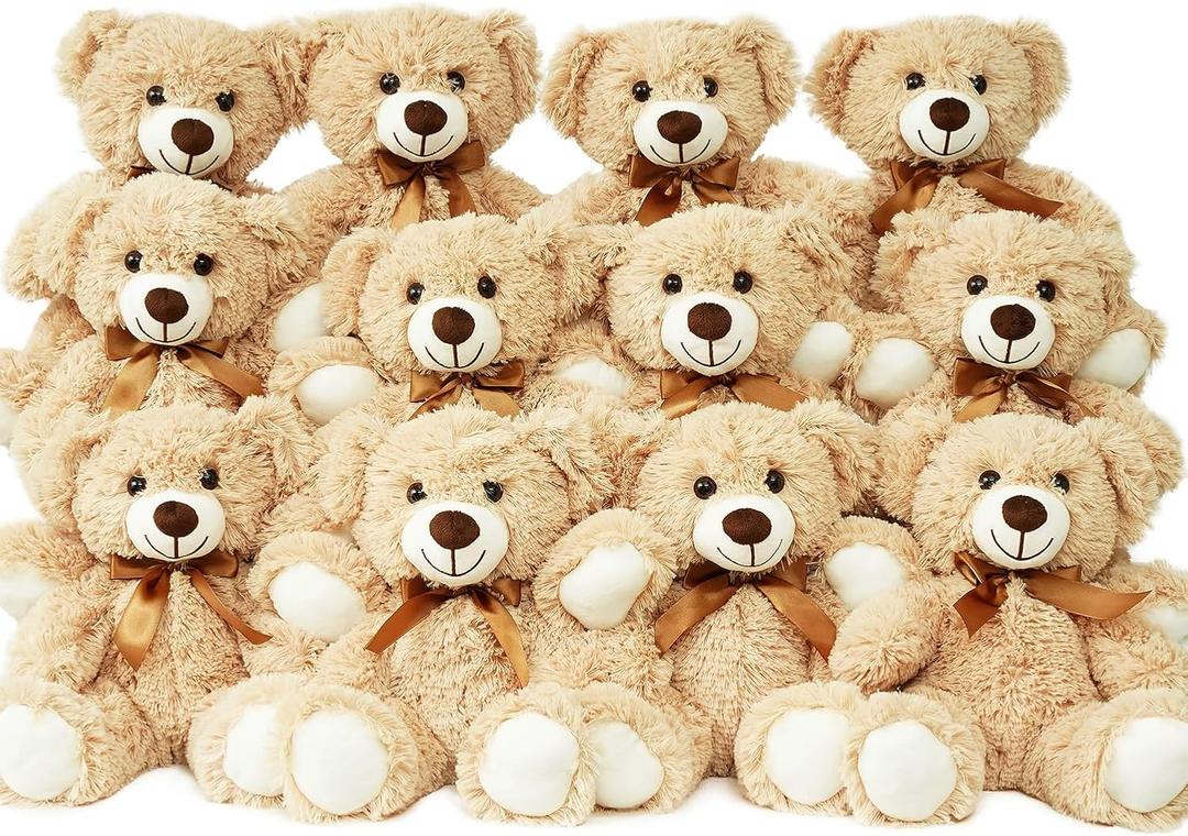 12 Pack Teddy Bears Bulk 13.5 inch Small Teddy Bear Stuffed Bears for Baby Shower Centerpiece Decorations for Christmas Valentine's Mother's Day for Kids or Adults (12 Light Brown)