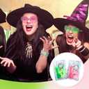 Flutesan 70 Pcs Witch Party Favors Pink and Green Heart Shaped Glasses Witch Theme Friendship Bracelets Pink and Green Hair Scrunchies with Thank You Stickers Laser Storage Bag for Wizard Fans Party