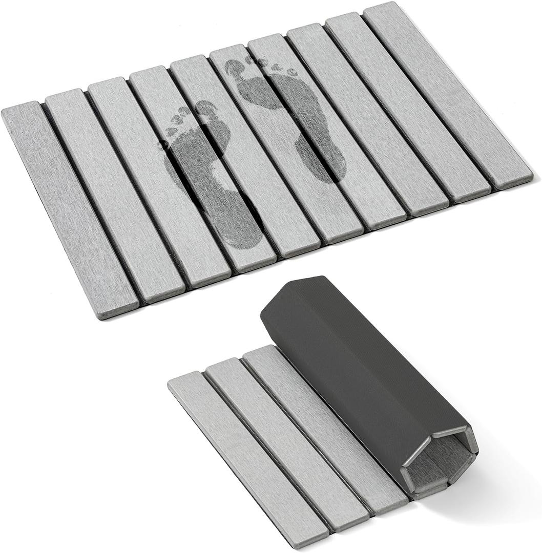 2025 New Foldable Stone Bath Mat, Super Absorbent Diatomaceous Earth Bath Mat with Non-Slip Rubber Backing, 23.4x15.4 Quick Dry Bath Stone Mat, Luxury Stone Bath Mat for Bathroom Floor, Grey