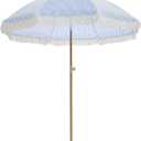 Outdoor Umbrella - Sun Protection, Rain Resistant, Windproof with Manual Open-Close Feature - Ideal for Beach, Camping, and Picnics (Blue Pinstripe)