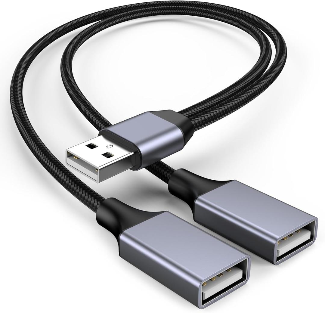 USBA Y Splitter 1 in 2 Out, USB Male to 2 Female Cable for PC, Tablet, Laptop, MacBook, Keyboard, PS4, PS5, Mouse, FlashDrive, LED, Etc.