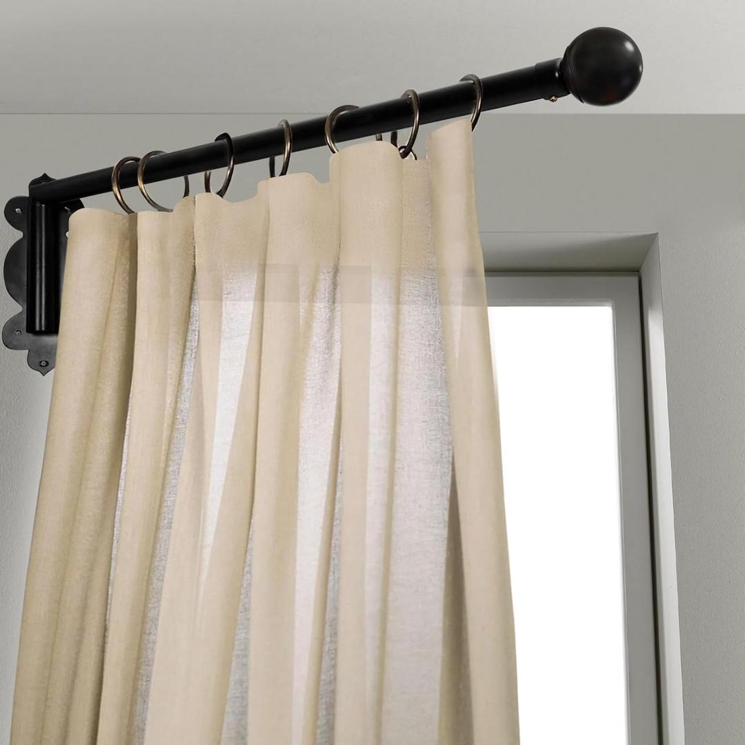 Swing Arm Curtain Rod, Black, 35.4'' Long, 1.1'' Diameter Pole, Rotate about 180 degrees, Detachable Ball Finial, 1 Piece