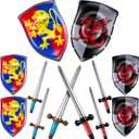 Poen 12 Pcs Inflatable Sword and Shield Knight Party Favors Set Blow up Medieval Sword Shield for Prince Party Favors Decorations Cosplay Accessories (Lion, Dragon)