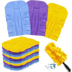 Zubebe 12 Pcs Duster Refill Reusable Fleece Duster Refills Feather Flat Dusters Multi Surface Washable Cleaning Pads Tools for Home, Blinds, Car, Pet, Furniture, Fans (Purple,Light Blue,Yellow)