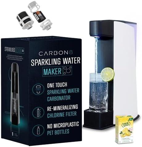 Carbon8 Sparkling Water Maker Machine, Home Soda Stream Machine, Screw-In CO2 Carbonator, Countertop Water Mineralizer, Seltzer Soda Maker Dispenser, CO2 Cylinder Not Included, White