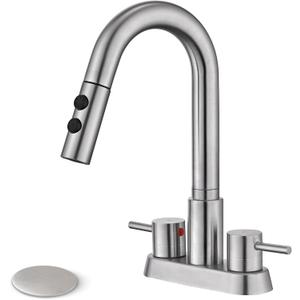 GICASA Bathroom Sink Faucet with Pull Out Sprayer, Bathroom Sink Faucet, Brushed Nickel