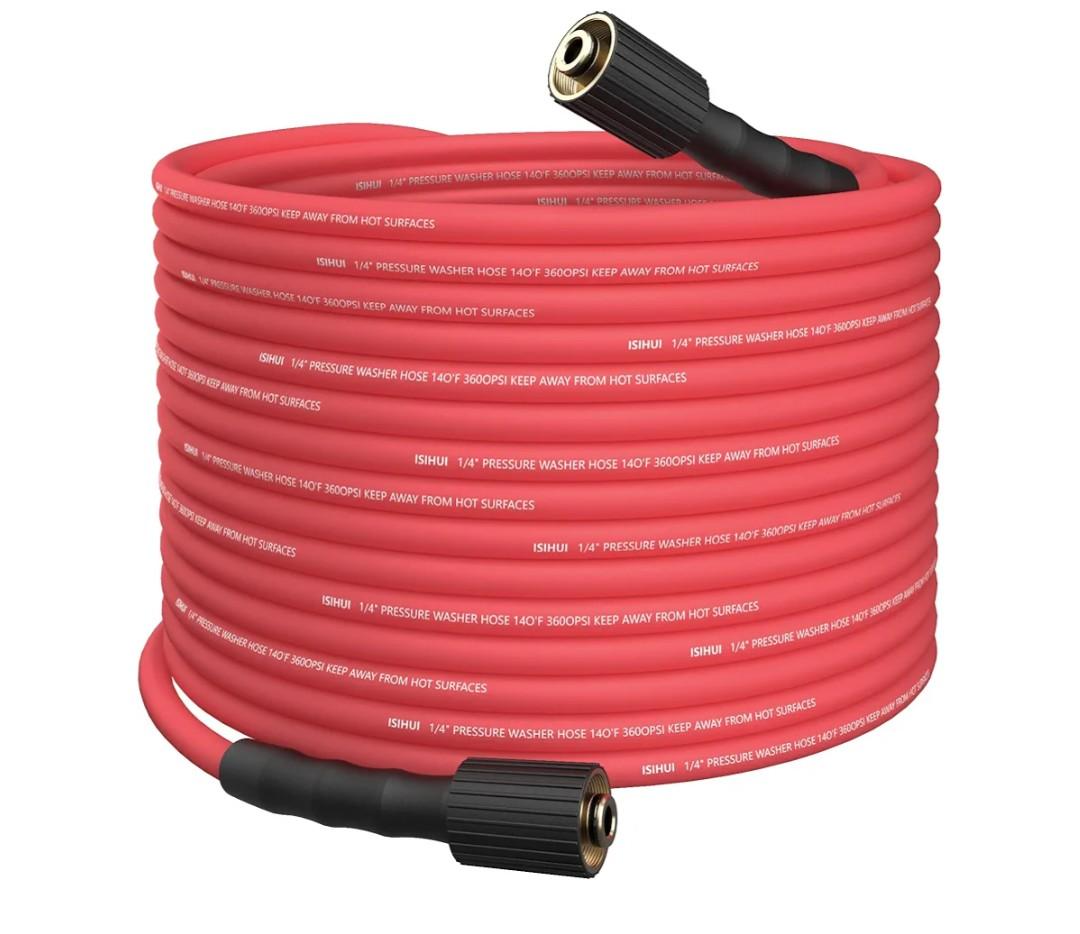 Pressure Washer Hose 25ft Replacement - ISIHUI 1/4 3300 psi Flexible Power Washer Replacement Hose M22 14 mm for Gas and Electric Pressure Washers Red