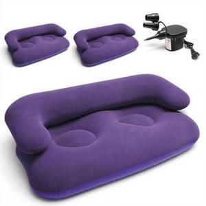 3 Pcs Inflatable Bean Bag Chairs with Electric Air Pump, Giant Blow Up Couch, Outdoor Folding Beanbag Chairs for Adults, Portable Lounger Air Sofa Lazy Sofa Seating Movie Night (Navy Blue Chairs)
