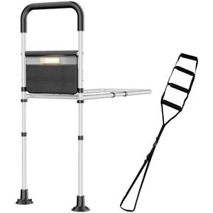 Bed Rails for Elderly Adults Safety,ASTM Approved Adjustable Bed Assist Rails For Seniors,Anti-Slip Ergonomic Handle,440lb Weight Capacity,Comes with Storage Bag,Night Sensor Light & Bed Ladder Assist