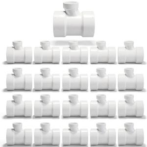 SUPPLYGIANT™ (50 Pack) 3" x 3"x 1-1/2" PVC DWV Drain Waste Vent Sanitary Tee Reducing Hub – White PVC Drain, Waste & Vent Fitting