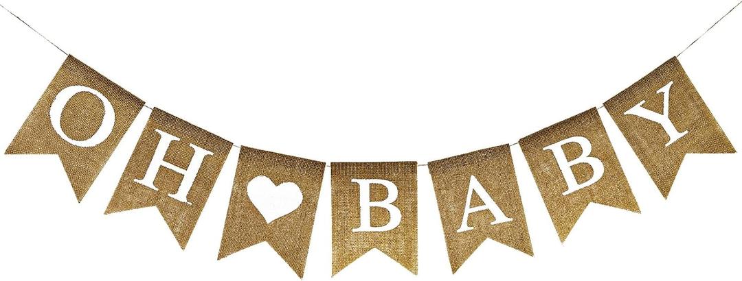 Anwyll Burlap Oh Baby Banner - NO DIY Baby Shower Decoration Banner Oh Babies Shower Sign for Backdrop Adorable Neutral Gender Reveal Party Decoration Babies Announcement Sign Girl Boy