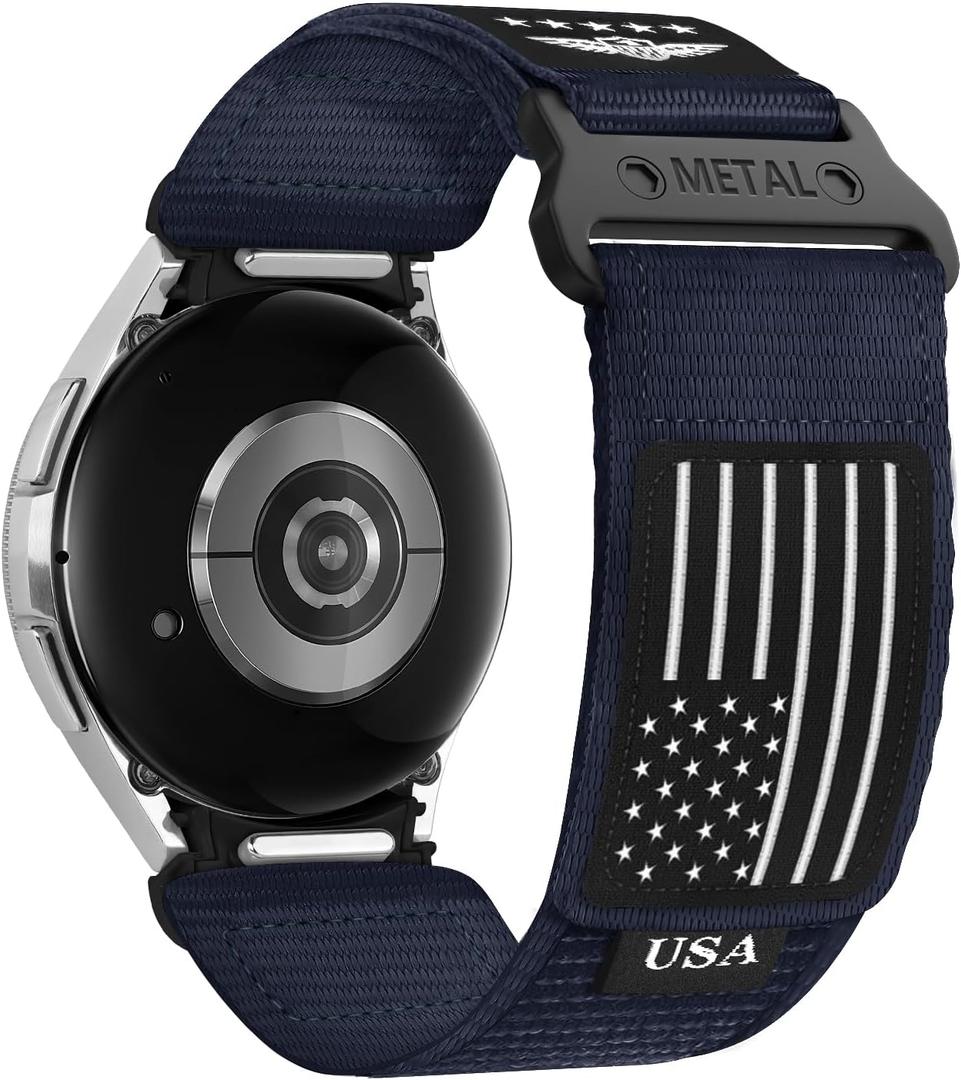 Rugged Nylon Band for Samsung Galaxy Watch 7 6 5 4 44mm 40mm/ Watch 6 4 Classic/Watch 5 Pro/Watch 3 Classic 41mm/Active 2,One Click Attachment,No Gap Fabric Sport Band Adjustable Strap for Men Women (Large(165-190mm), Midnight blue)