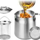 119oz 304 Stainless Steel Deep Fryer Pot with Basket & Strainer, Large Capacity Bacon Grease Container for Kitchen,Frying, Cooking, Camping,Oil Filter Container - Dishwasher Safe (119oz/3.5L/3.7Qt)