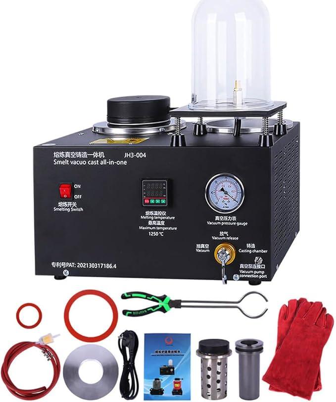 2L Cast Vacuum Melting Machine Digital Display Siamese Casting Machine for Jewelry Casting Molds Processing, 3 CFM Lost Wax Cast Combination Without Pump