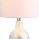JONATHAN Y 21" Pearl White Seashell LED Table Lamp, Coastal Iridescent Capiz Shell Bedside Lamp for Bedroom Living Room, White Linen Drum Shade, LED Bulb Included JYL4007A