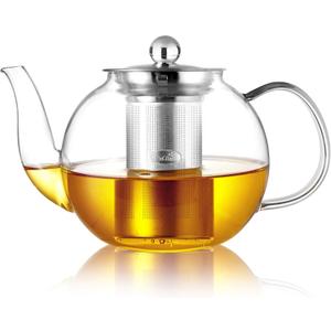 CNGLASS 40oz Glass Teapot with Removable Infuser,Clear Tea Kettle Stovetop Safe,Blooming and Loose Leaf Tea Maker Set (40.5oz/1200ml)