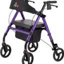 NOVA Vega Rollator Walker - Lightweight 18 lb Folding Mobility Walker, 8 Wheels, Adjustable Height, Hand Brakes, Padded Seat & Backrest, Purple