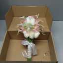 Floral Bouquet 12 Artificial Calla Lilies with 8 Artificial Tulip Flowers, Bridesmaid Bouquet with Wedding Ceremony Festivals Anniversary Bridal Rehearsal Party Bar Table Decor(Cream and Pink)