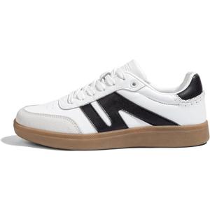 LUCKY STEP Women Classic Retro Gum Sole Fashion Sneakers Casual Tennis Skate Shoe Genuine Leather Walking Footwear Anti Slip Trainers (8.5, White/Black)