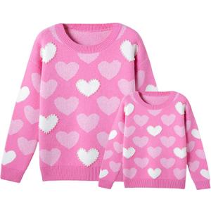 Mommy and Me Matching Sweaters Outfits Heart Graphic Sweater Family Matching Clothes Long Sleeve Pullover Tops (8 Years, Pearl Pink)