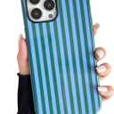 Compatible with iPhone 16 Pro Case, Cute Fashion Aesthetic Striped Pattern Cover for Women, Shockproof Soft TPU and Hard PC Protective Phone Case for iPhone 16 Pro 6.3"- Teal