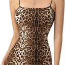 Women's Leopard Bodycon Dresses Y2K Vintage Spaghetti Strap Mini Cami Dress, S