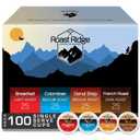 Roast Ridge Single Serve Coffee Pods for Keurig K-Cup Brewers, Variety Pack, Light Roast, Medium Roast, Dark Roast, 100 Count (25 each: Breakfast Blend, Donut Shop, French Roast, Colombian) (EXP 05/13/28)