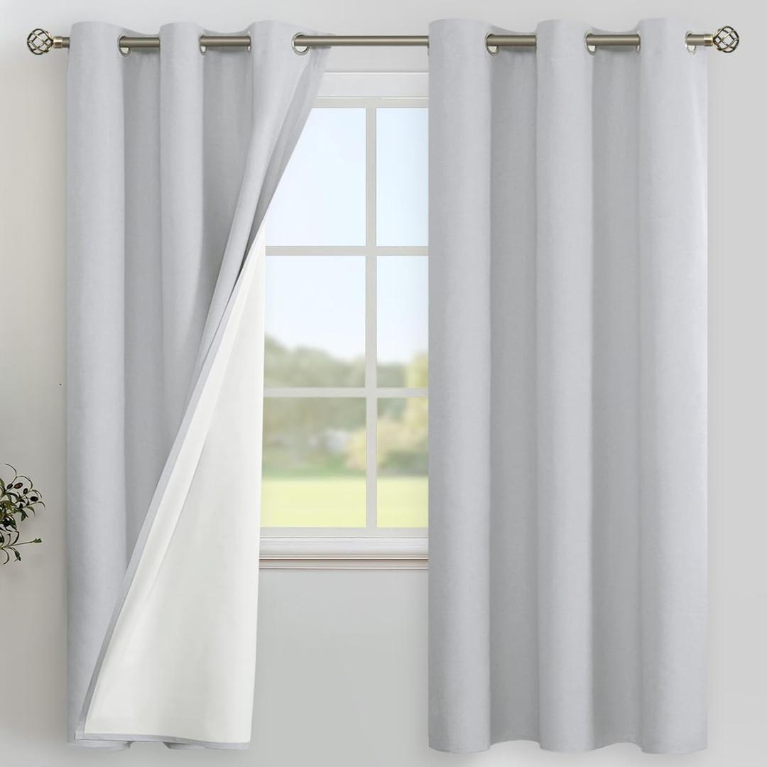 YoungsTex Light Grey Linen 100% Blackout Curtains 72 Inch Length for Bedroom, Thermal Insulated Full Room Darkening Drapes with Grommet for Living Room, 2 Panels, 42 X 72 Inch