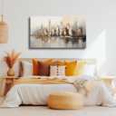 Large Abstract Living Room Canvas Wall Art New York Landscape Reflection painting Decor Pictures Modern Brown Grey City Theme Big Neutral Posters Prints for Bathroom Bedroom Office Home Decoration, Gold 40"L x 20"W