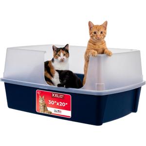 IRIS USA XX-Large Side Entry Cat Litter Box, Open Top Extra Large Litter Box for Big Cats and Multi-Cat Households, High Sided Scatter Shield, Easy to Clean, 30" L x 20" W x 14" H, Navy