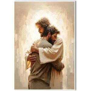A Sacred Bond Christian Painting Jesus Hugging Man Jesus Painting LDS Art Bible Verse Wall Art Scripture Poster Christian Home Decor Wall Decor for Home Offices Living Room Bedroom Dining Room