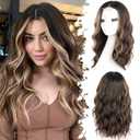 Dark Brown Mixed Blonde Short Wavy Wig for Women Lace Hairline Bob Style Synthetic Heat Resistant - Natural Appearance for Everyday Hairstyle 18 Inch