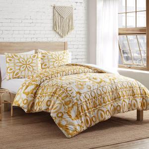 Indigo Ink 3-Piece Queen/Full Size Comforter Set | Soft Comforter & Matching Shams | Anti-Fade & Wrinkle | Boho Bedroom Decor | Soft, Durable, Breathable | Dorm Essential | Panther Collection, White