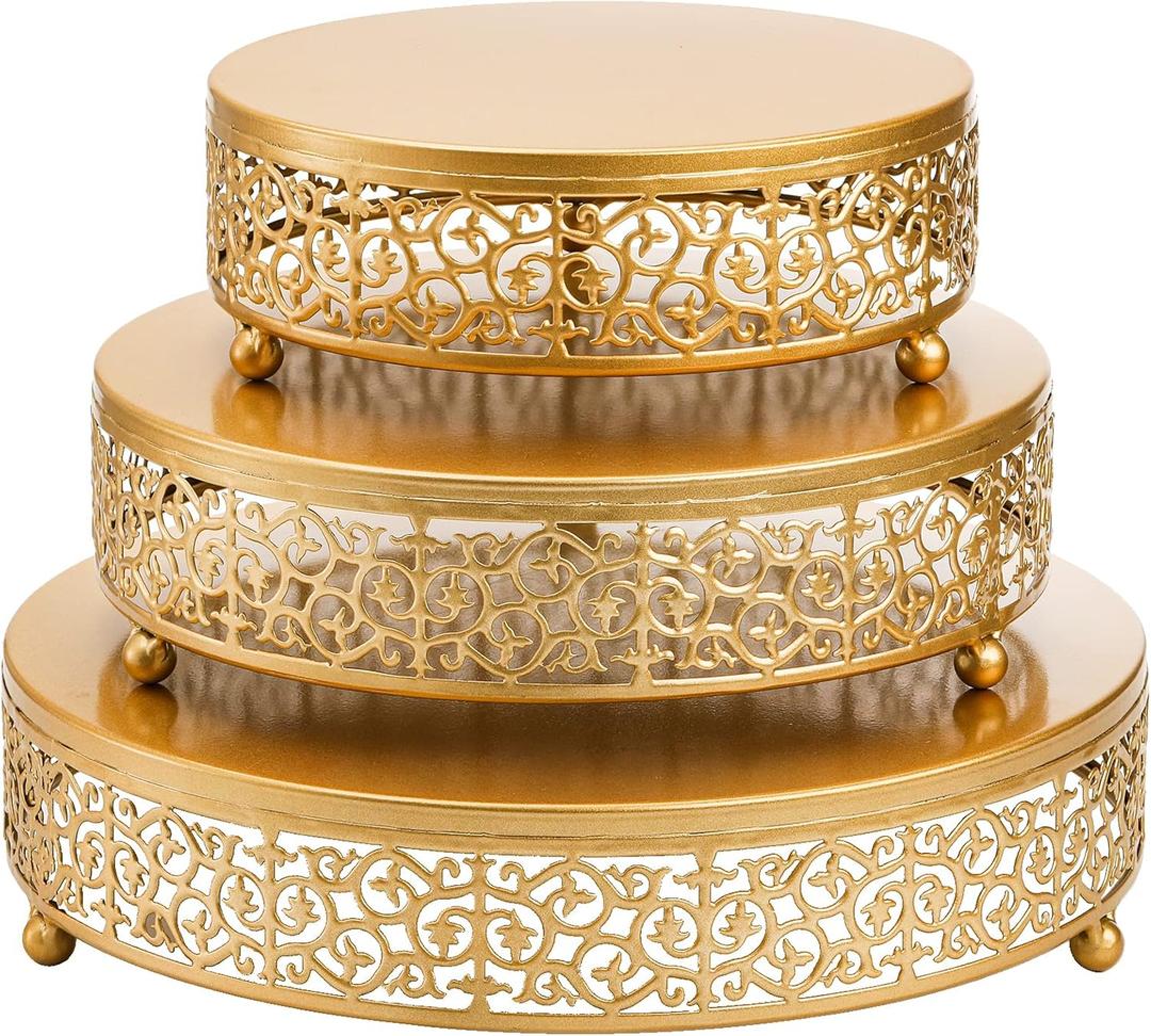 Hedume 3 Pack Cake Stands, Metal Cake Stands, Dessert Display Cupcake Stands, Cupcake Pastry Candy Display Plate for Wedding, Event, Birthday Party
