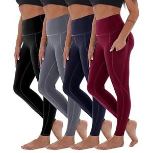 CAMPSNAIL 4 Pack Yoga Pants with Pockets for Women - High Waist Tummy Control Soft Leggings for Workout Gym 2XL