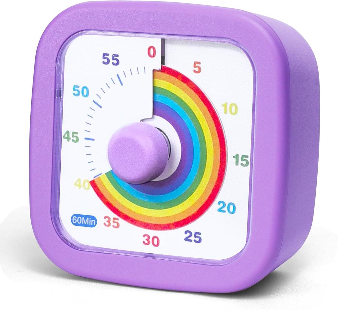 60 Minute Visual Timer for Kids and Adults, Silent Desk Time Timer with Rainbow Pattern, Countdown Timer Time Management Tool for Kitchen Cooking Classroom Office Home, Purple